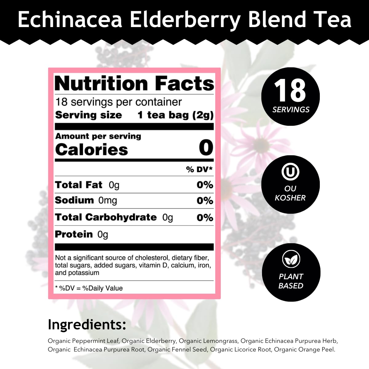 Buddha Teas Echinacea Elderberry Tea – Immune-Boosting Herbal Blend 18 Bags