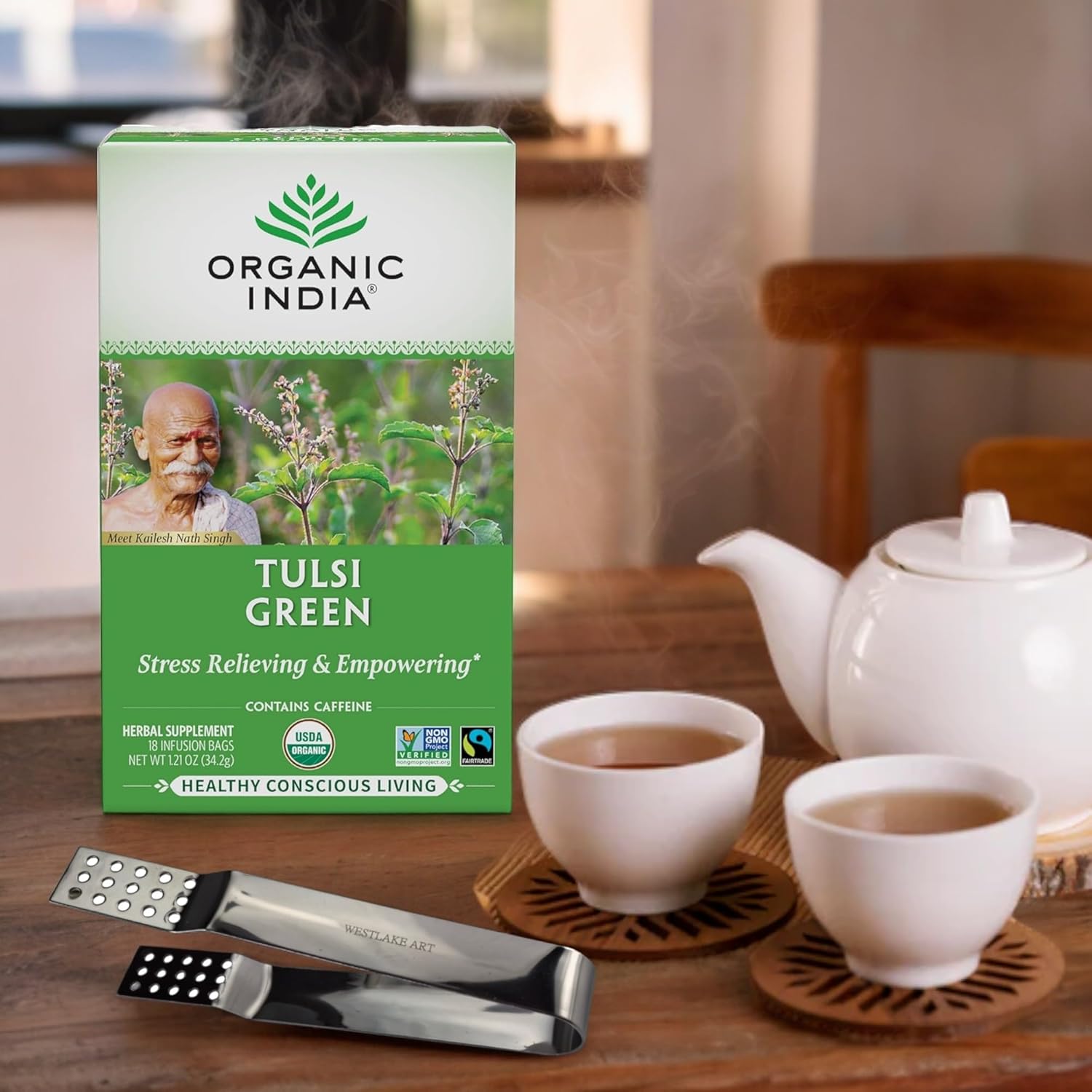 Tulsi Green Tea 18 Bags – Organic Antioxidant-Rich Tea for Energy, Detox, and Stress Relief
