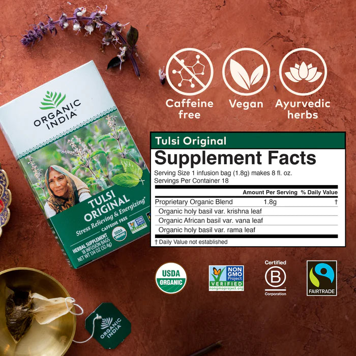 Tulsi Original Tea 18 Bags – Organic Herbal Tea for Stress Relief, Immunity Boost, and Daily Wellness