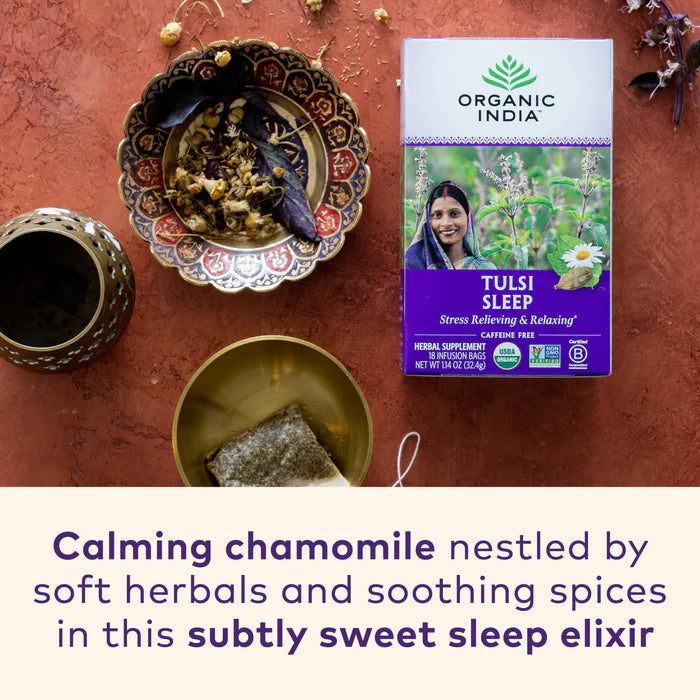 Tulsi Sleep Tea 18 Bags – Organic Herbal Tea for Relaxation, Stress Relief, and Improved Sleep Quality