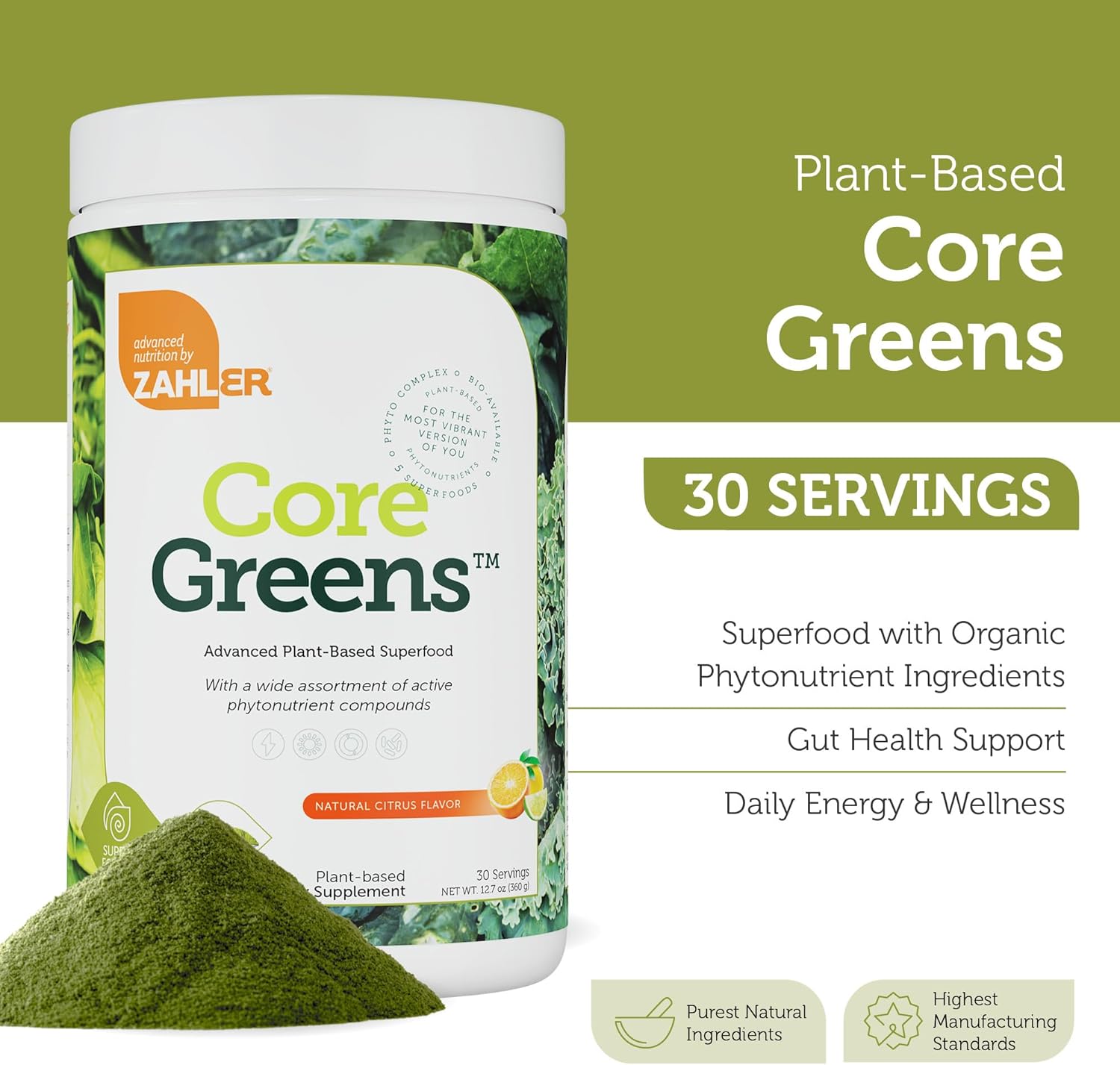 Core Greens Powder by Zahler – 30 Servings of Alkalizing Superfoods for Detox, Energy, and Overall Wellness