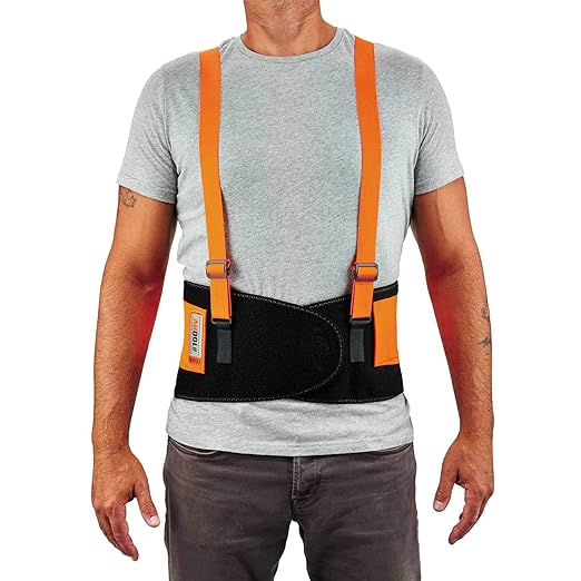 Ergodyne ProFlex 100HV Back Support Brace, High Visibility Support Belt, 8" Spandex Material, Removeable Straps,Orange,Small