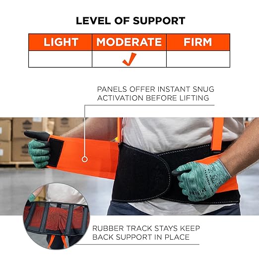 Ergodyne ProFlex 100HV Back Support Brace, High Visibility Support Belt, 8" Spandex Material, Removeable Straps,Orange,Small