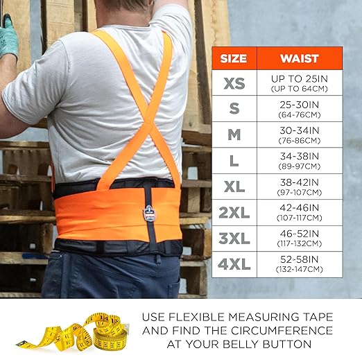 Ergodyne ProFlex 100HV Back Support Brace, High Visibility Support Belt, 8" Spandex Material, Removeable Straps,Orange,Small