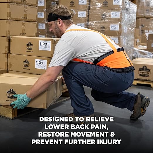 Ergodyne ProFlex 100HV Back Support Brace, High Visibility Support Belt, 8" Spandex Material, Removeable Straps,Orange,Small