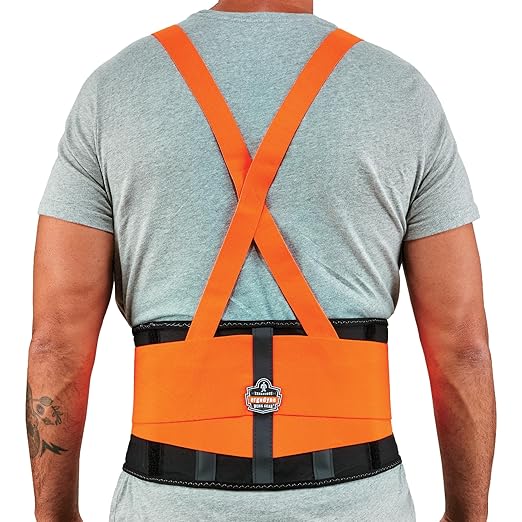 Ergodyne ProFlex 100HV Back Support Brace, High Visibility Support Belt, 8&quot; Spandex Material, Removeable Straps,Orange,Small