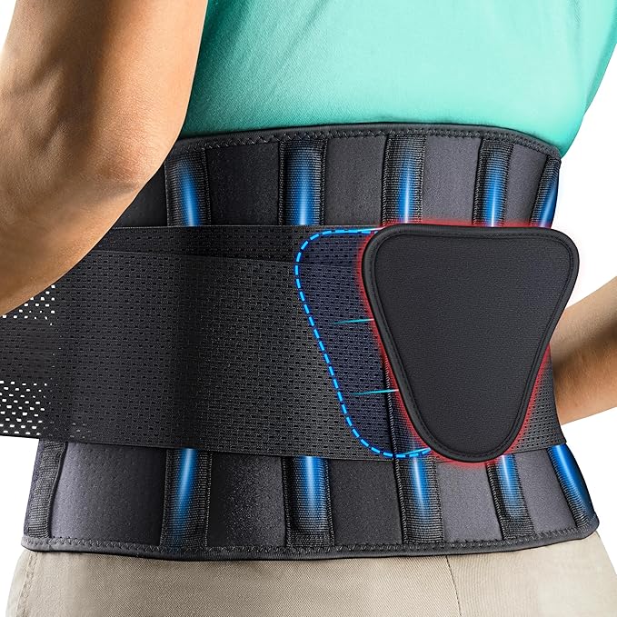 FEATOL Back Brace Support Belt-Lumbar Support Back Brace for Back Pain, Sciatica, Scoliosis, Herniated Disc Adjustable Support Straps-Lower Back Brace with Removable Lumbar Pad for Men &amp; Women