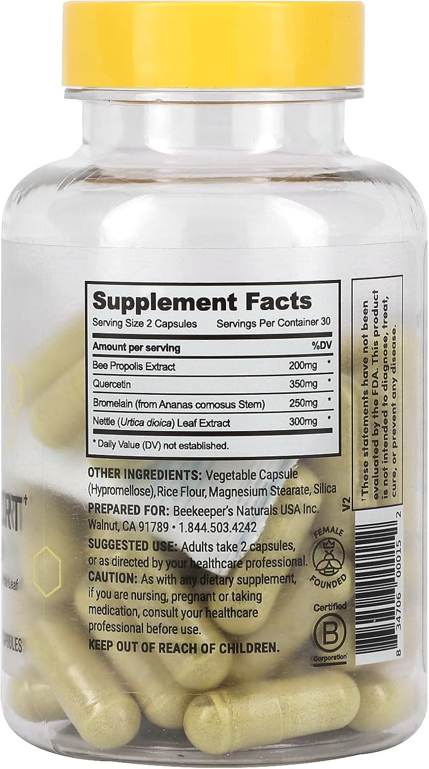 BeeKeeper's Natural Propolis Sinus Support – 60 Capsules, Natural Sinus Relief with Pure Propolis