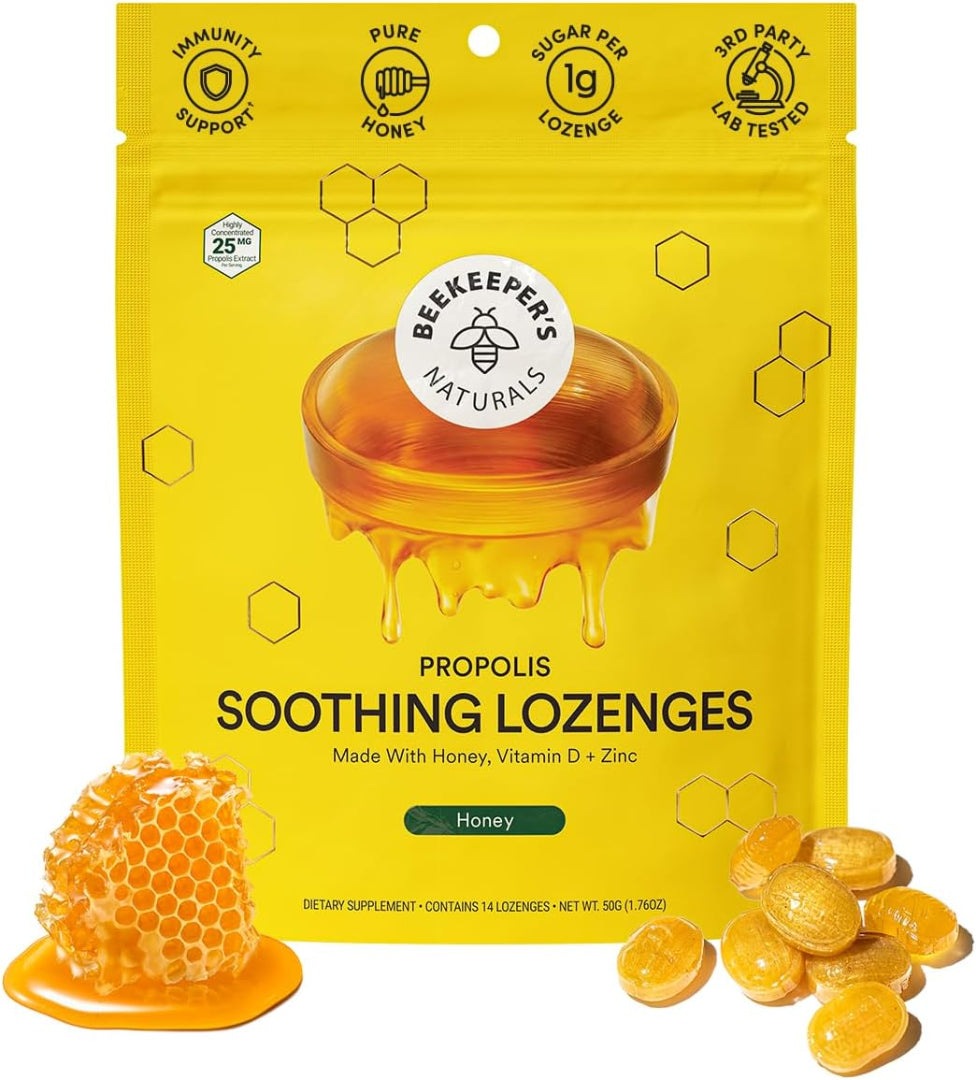 BeeKeeper's Natural Propolis Soothing Lozenges Honey – 14 Drops for Throat Relief with Pure Propolis