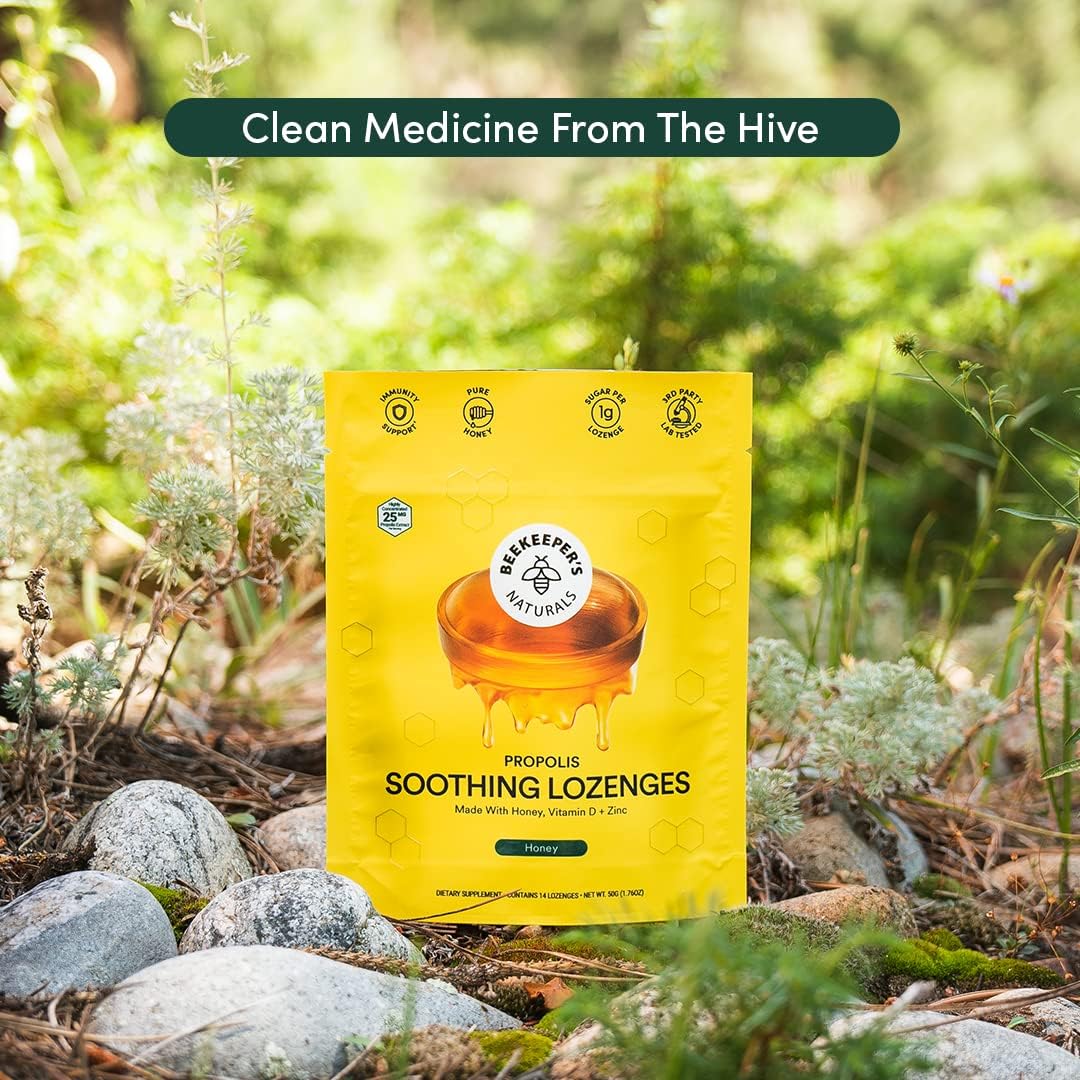 BeeKeeper's Natural Propolis Soothing Lozenges Honey – 14 Drops for Throat Relief with Pure Propolis