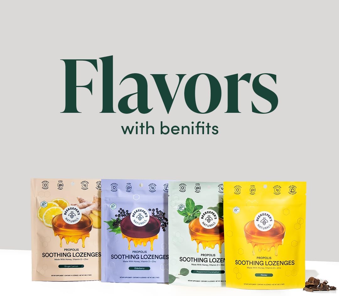 BeeKeeper's Natural Propolis Soothing Lozenges Honey – 14 Drops for Throat Relief with Pure Propolis