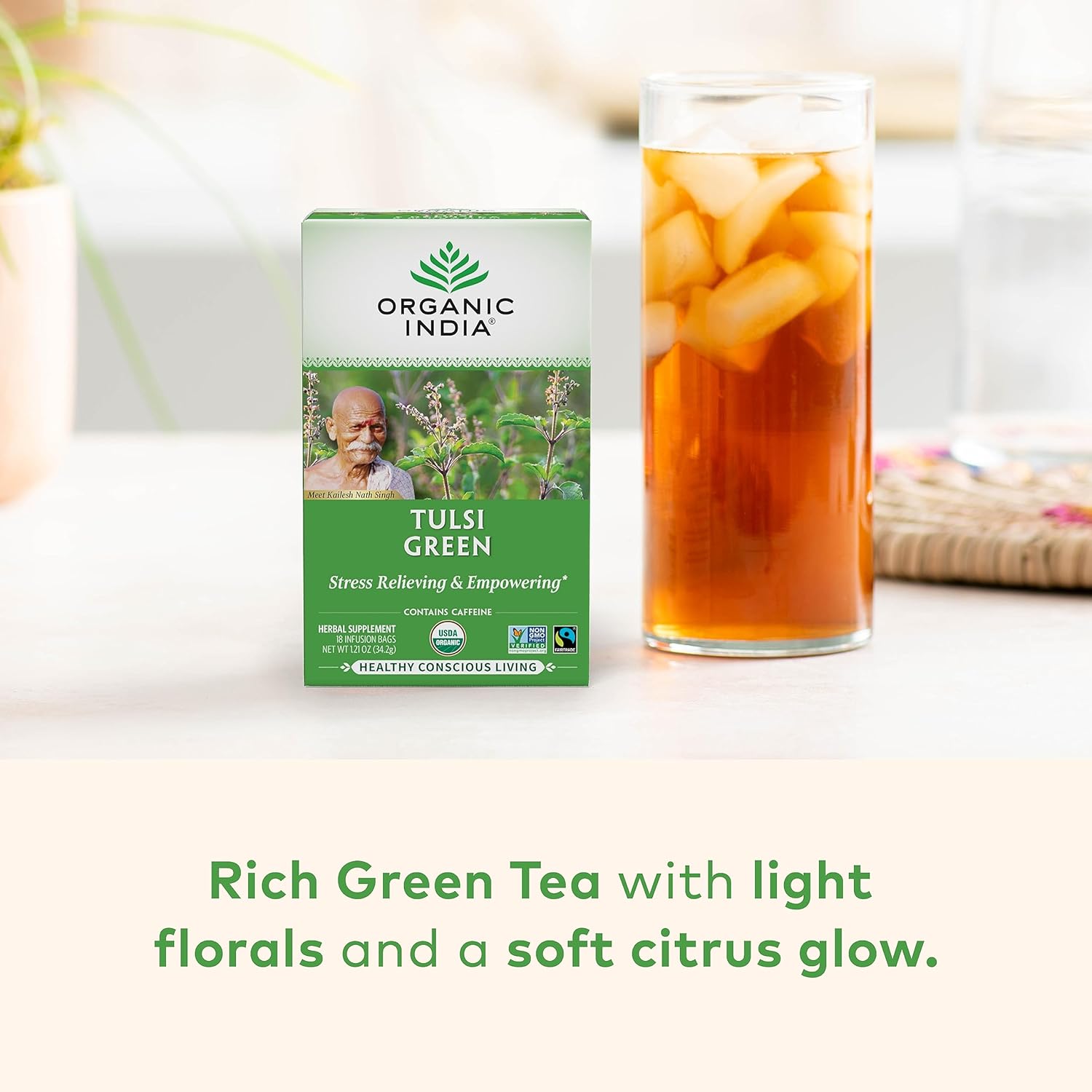 Tulsi Green Tea 18 Bags – Organic Antioxidant-Rich Tea for Energy, Detox, and Stress Relief