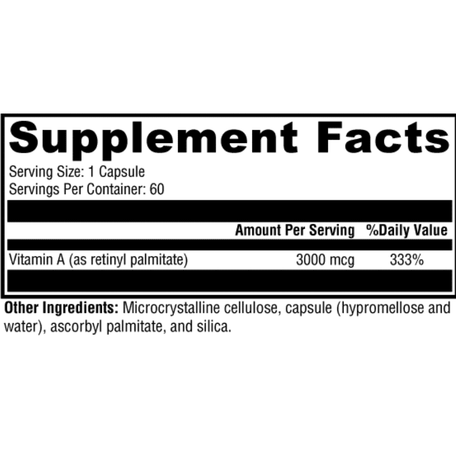 Close-up of UltraPlex Excellent A label displaying supplement facts and vitamin A potency.