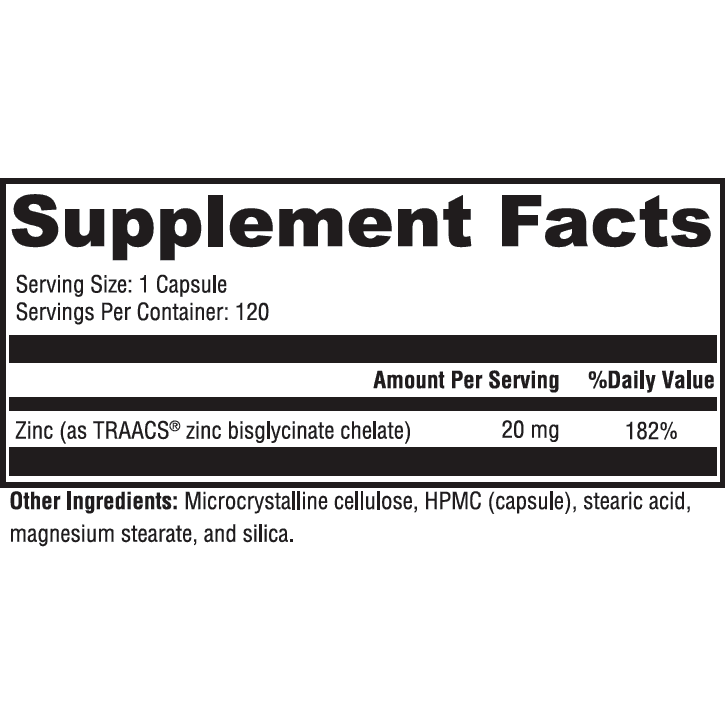Close-up of Ultraplex Zinc bottle label detailing the supplement facts and ingredients.