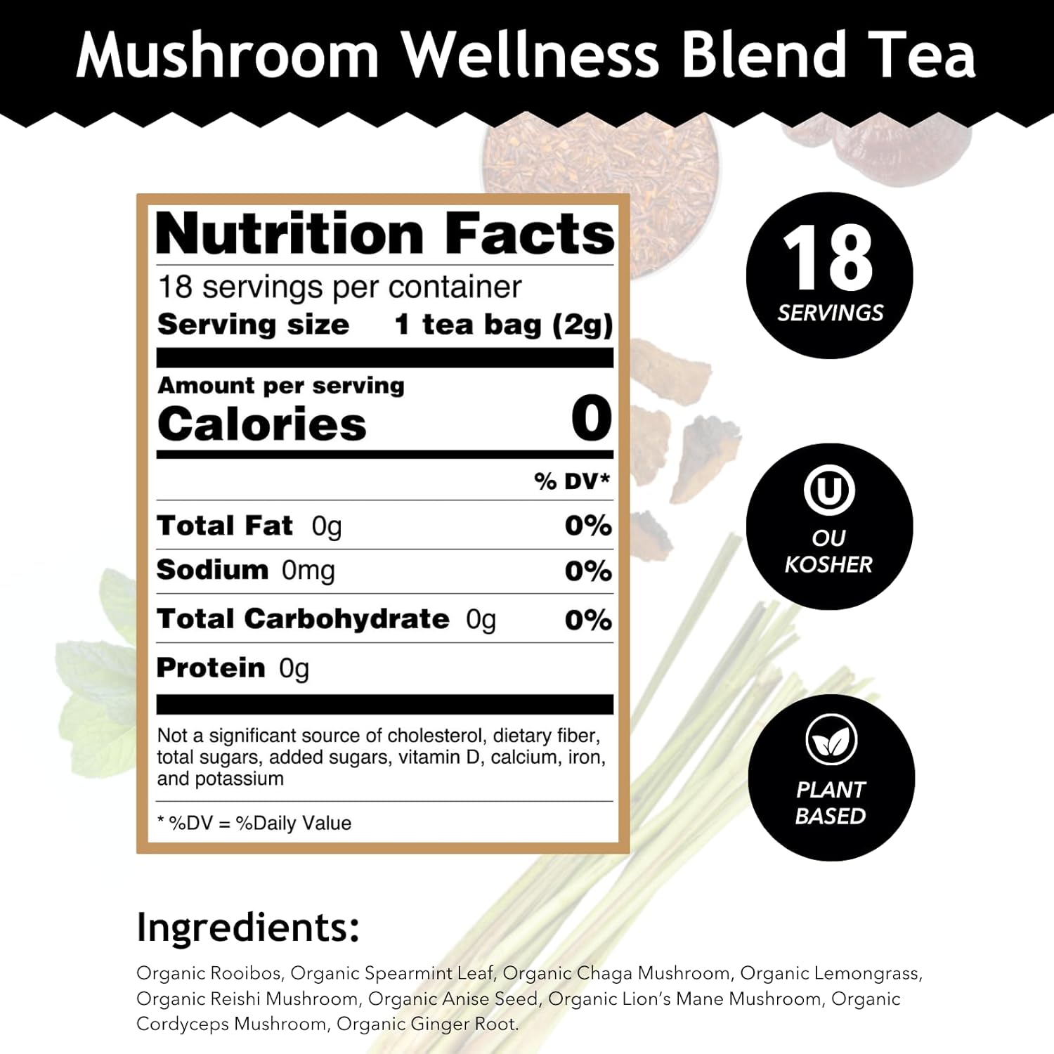 Buddha Teas Mushroom Wellness Blend – Organic Immunity & Vitality Tea 18 Bags