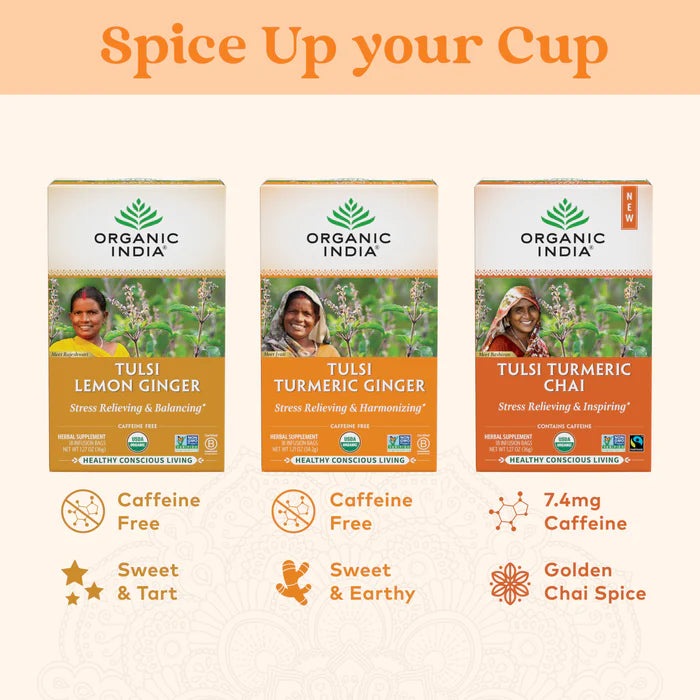Tulsi Turmeric Ginger Tea 18 Bags – Organic Herbal Tea for Inflammation Relief, Digestive Health, and Immune Support