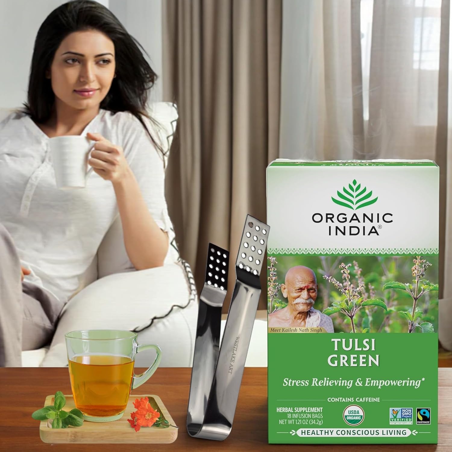 Tulsi Green Tea 18 Bags – Organic Antioxidant-Rich Tea for Energy, Detox, and Stress Relief