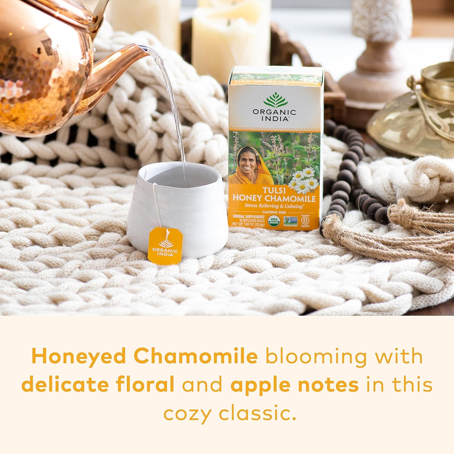 Tulsi Honey Chamomile Tea 18 Bags – Organic Herbal Tea for Relaxation, Stress Relief, and Better Sleep