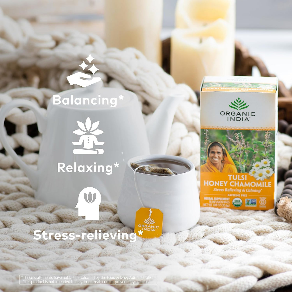 Tulsi Honey Chamomile Tea 18 Bags – Organic Herbal Tea for Relaxation, Stress Relief, and Better Sleep