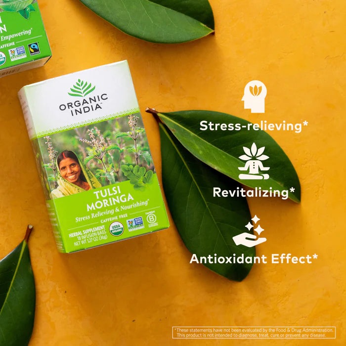 Tulsi Moringa Tea 18 Bags – Organic Herbal Tea for Immunity Boost, Energy, and Detox Support