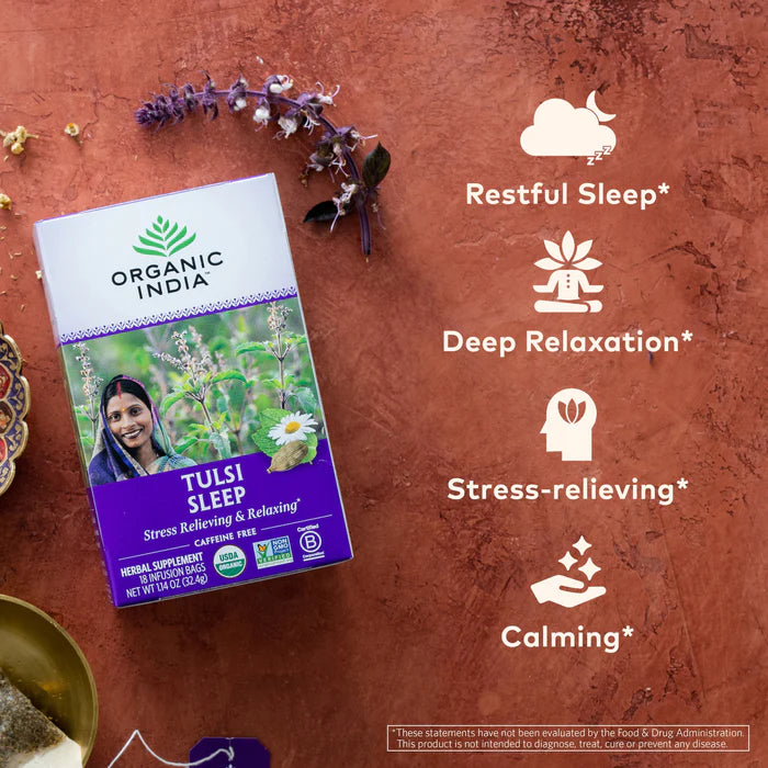 Tulsi Sleep Tea 18 Bags – Organic Herbal Tea for Relaxation, Stress Relief, and Improved Sleep Quality