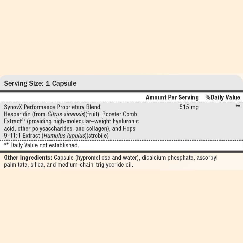 Close-up of UltraPlex Joint Performance (60 capsules) showing supplement facts and key joint-supporting nutrients.