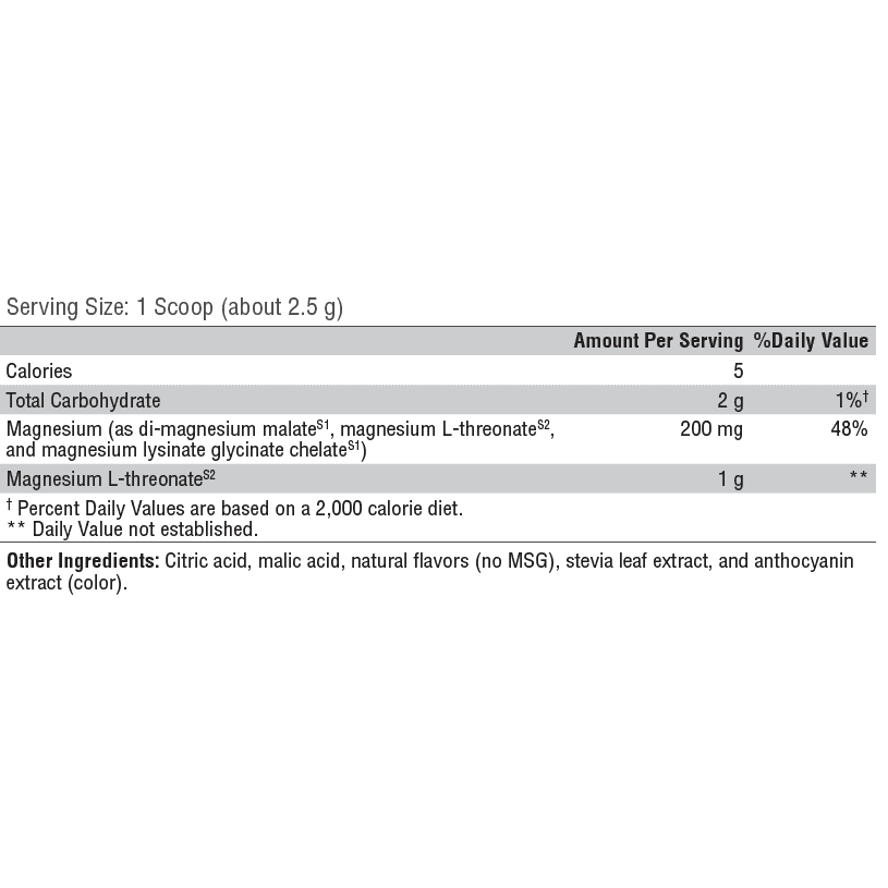 Close-up of UltraPlex NeuroMag (150g) showing supplement facts and magnesium L-threonate content.
