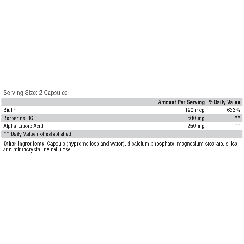 Close-up of UltraPlex Sugar Balance (120 capsules) showing supplement facts and key ingredients.