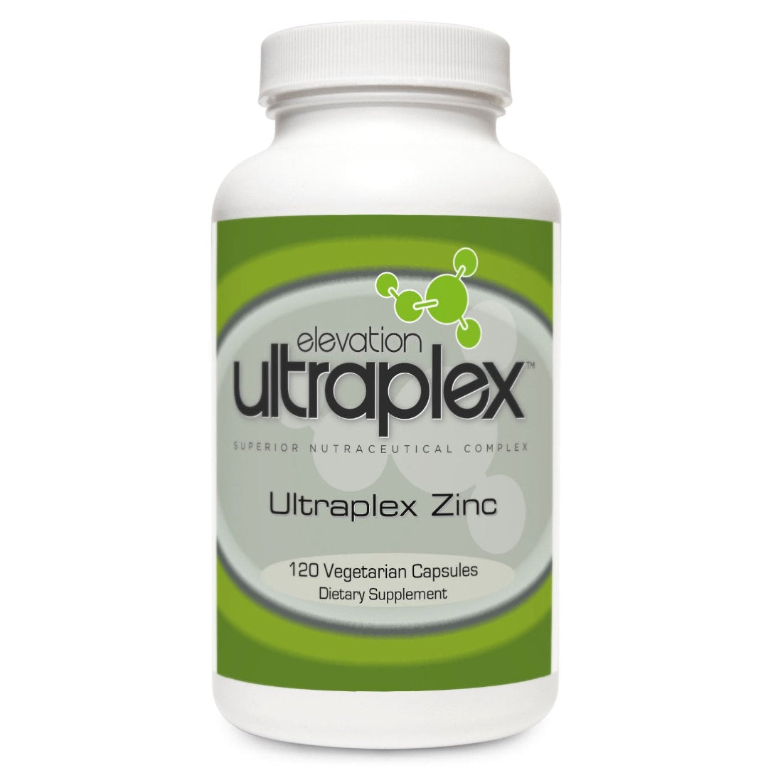 Ultraplex Zinc supplement bottle with 120 capsules displayed on a clean white background.