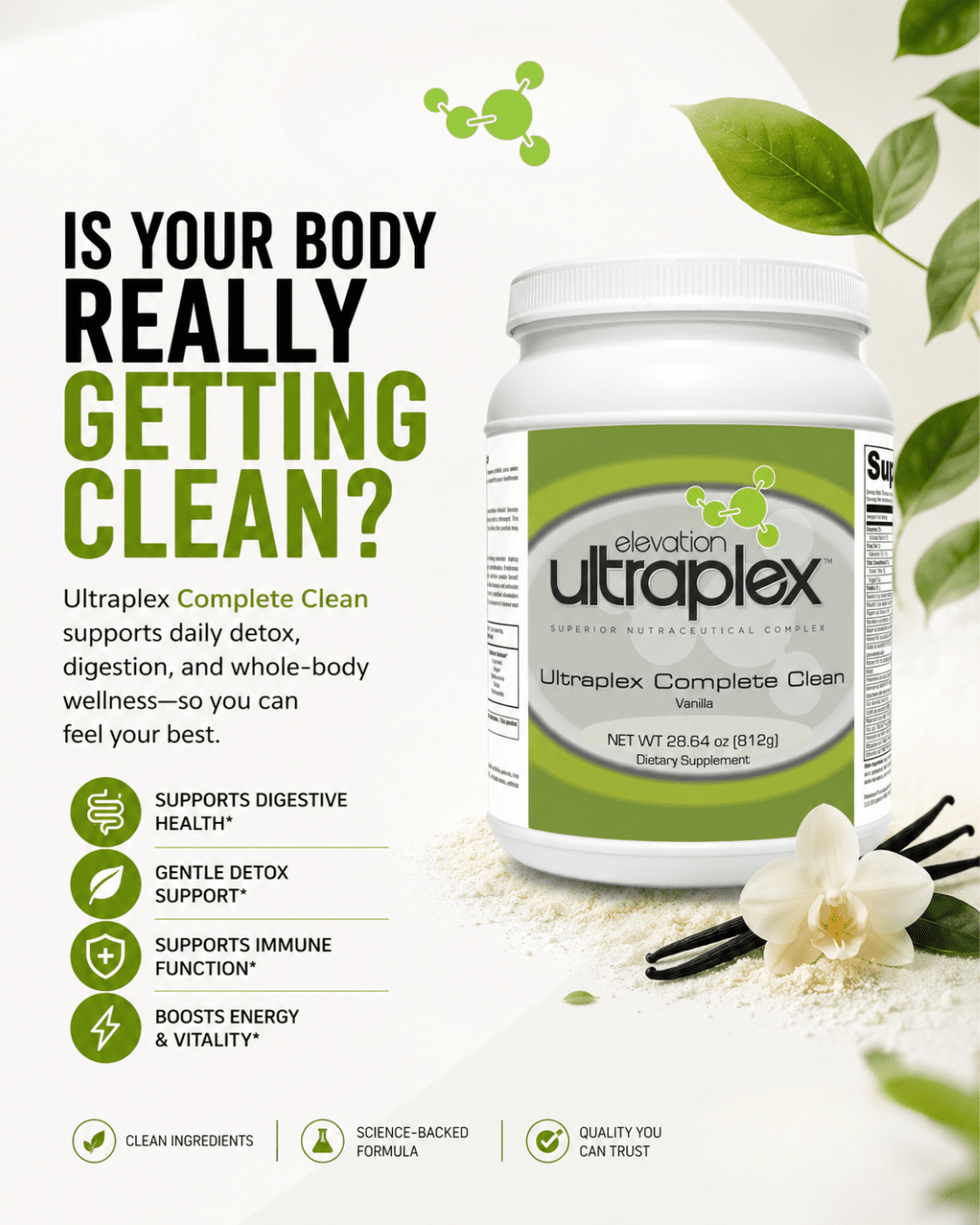 UltraPlex Complete Clean Chocolate | Detox & Gut Health Protein Powder